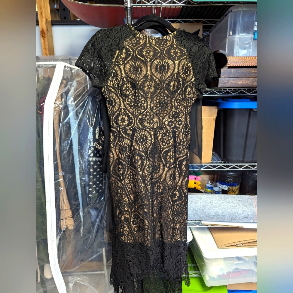Women's dress, black lace overlay